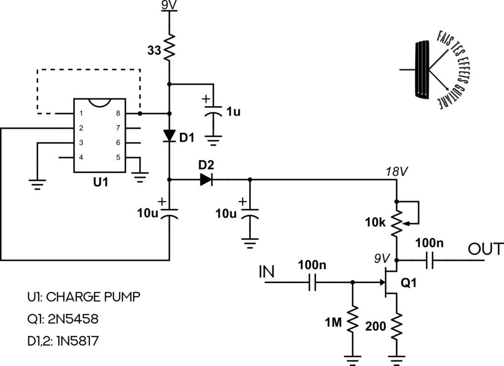 Expression minimum d'un circuit de pédale d'effet avec charge pump