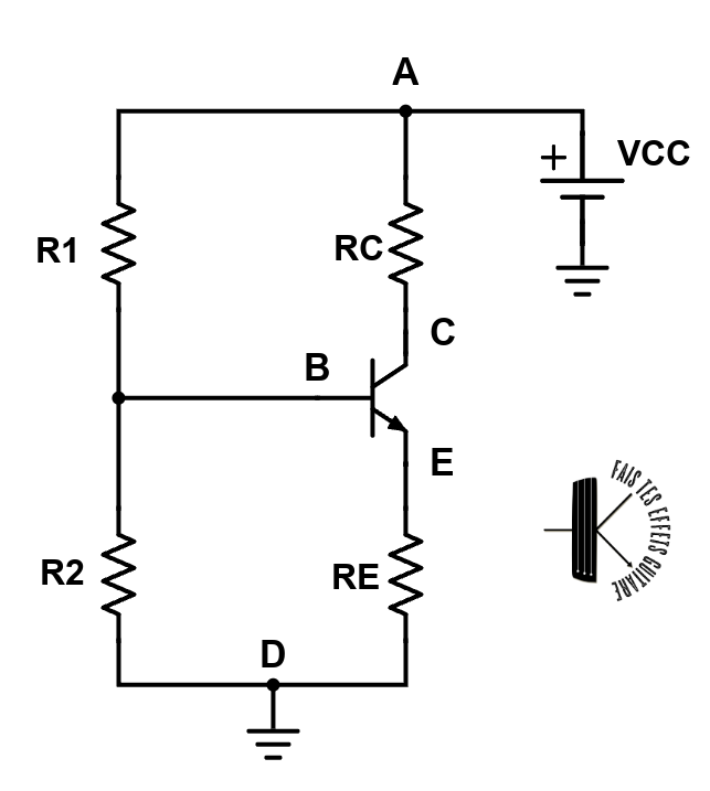 Circuit typique des faiseurs d'effet que l'on va soumettre à la méthode des tensions de noeud.